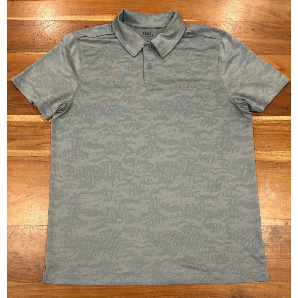 NOBULL Mens Textured Polo Shirt Large Blue Camo Lightweight Short Sleeve Golf L